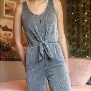 Caution to the Wind black and white pinstripe jumpsuit